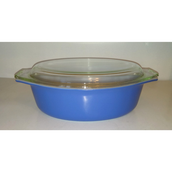 Pyrex Blue Oval Casserole Dish w Clear Lid Vintage 2-1/2 Quart 045 - Picture 3 of 9